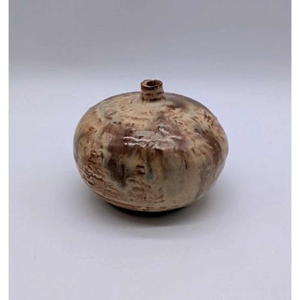 Vtg Studio Pottery Stoneware Signed Bud Vase Weed Pot 2.5